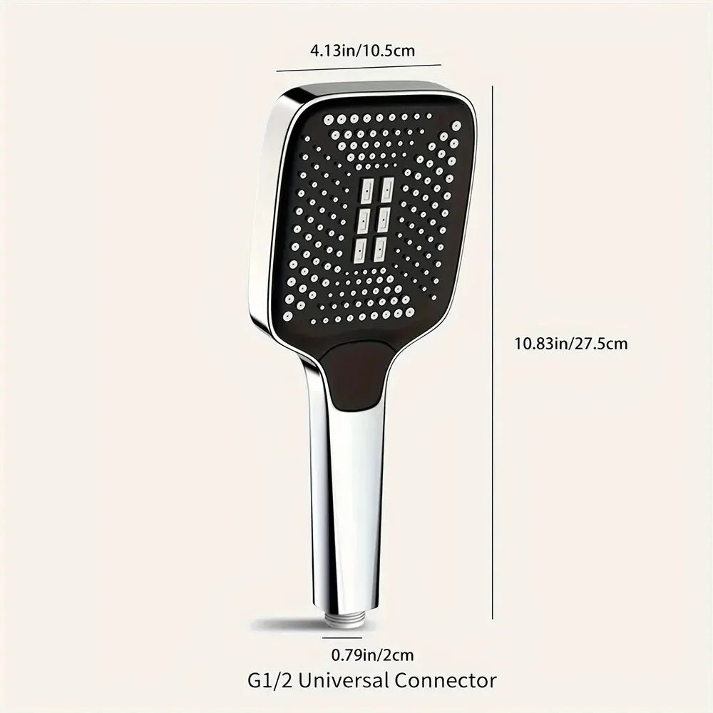 Pommeau de Douche Carré Haute Pression 3 Jets – Bouton Une Main, Raccord Universel
