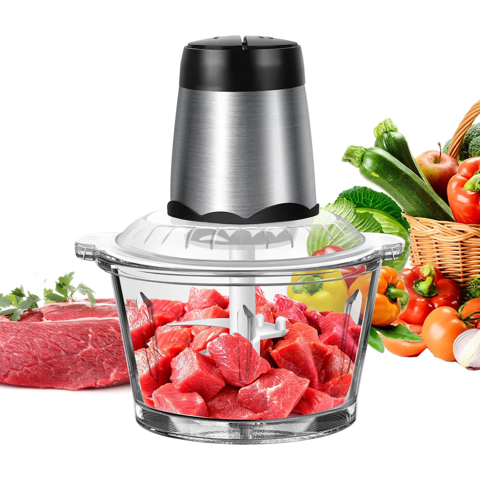 Hachoir Électrique Multifonction 2L 300W — Bol en Verre, 4 Lames Inox, 2 Vitesses hachoir electrique