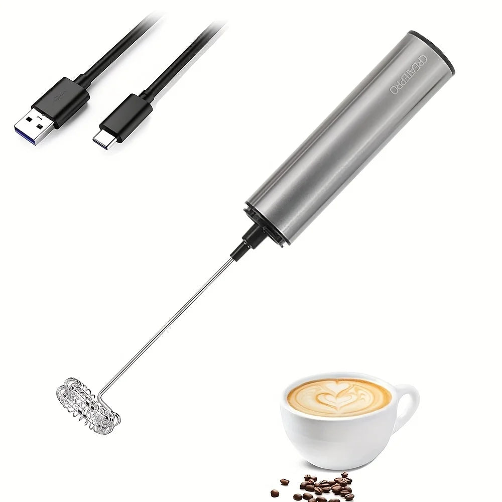 Mousseur à lait électrique inox rechargeable avec son câble USB