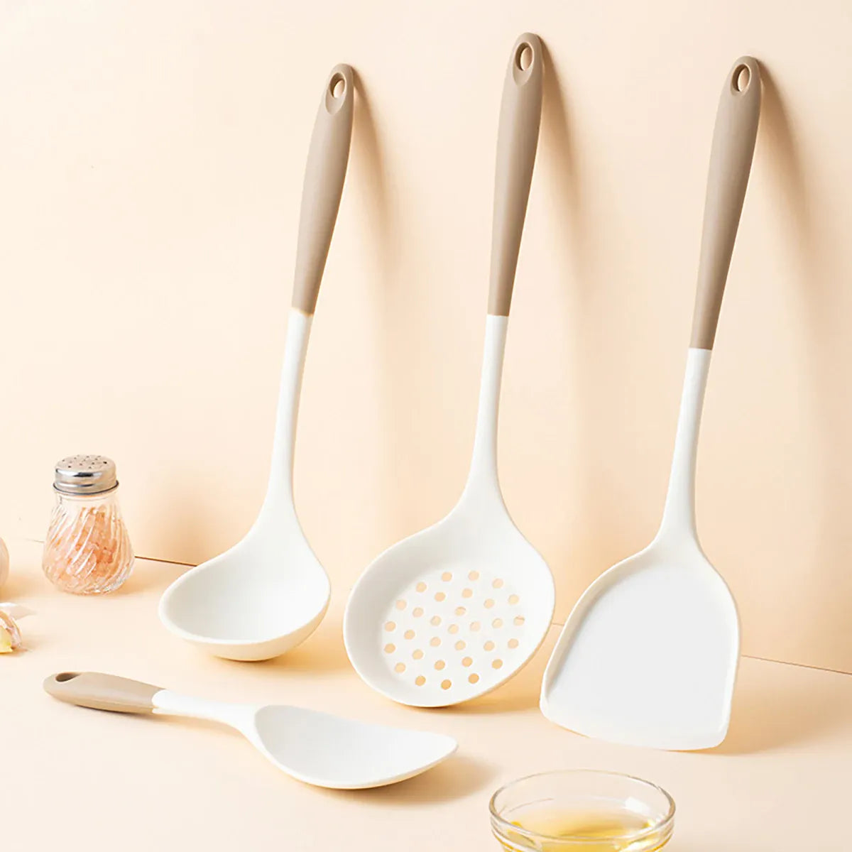 Set Ustensiles Silicone 4 pièces | Spatule Louche Cuillère à Soupe spatule en silicone