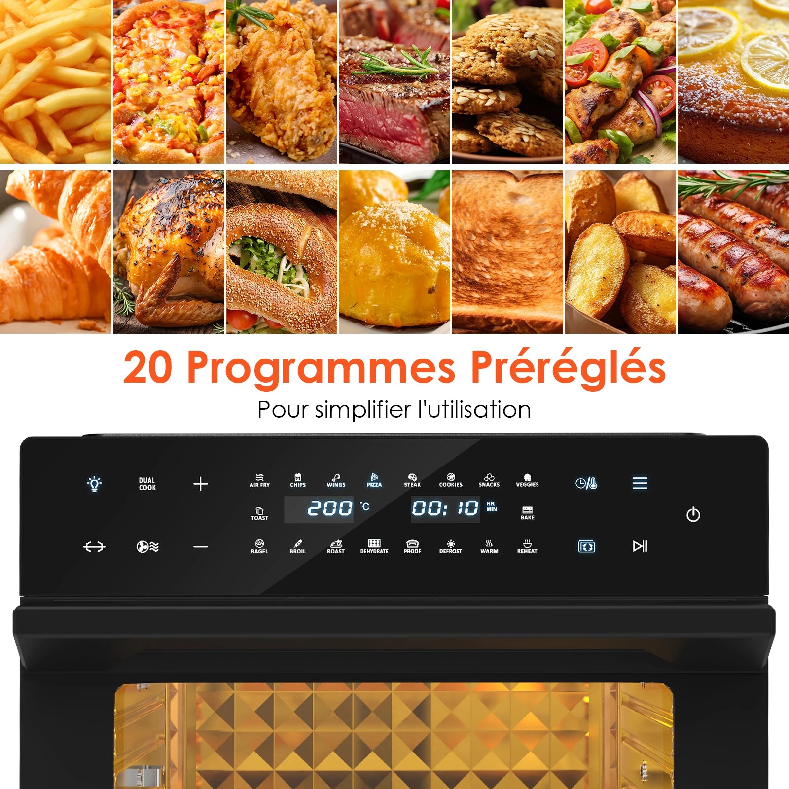 Programmes préréglés du four air fryer 30 L