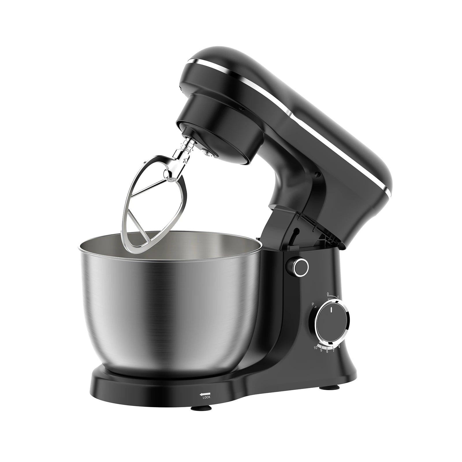 Robot pâtissier 1500 W noir, tête relevée avec batteur plat