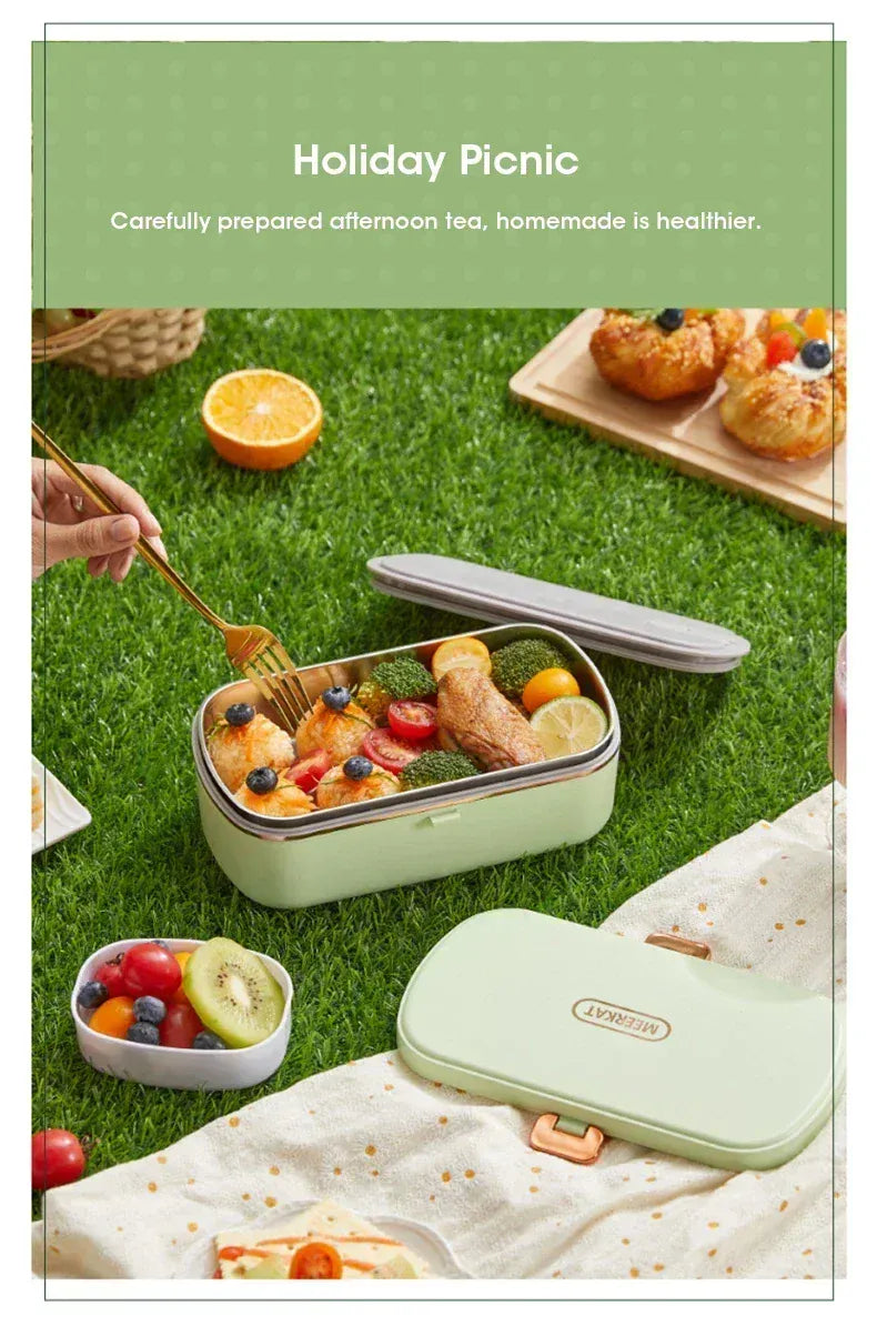 Lunch Box Chauffante Inox 304 Sans Eau 900 ml Bleue — Chauffage Sec 36 W lunchboxchauf