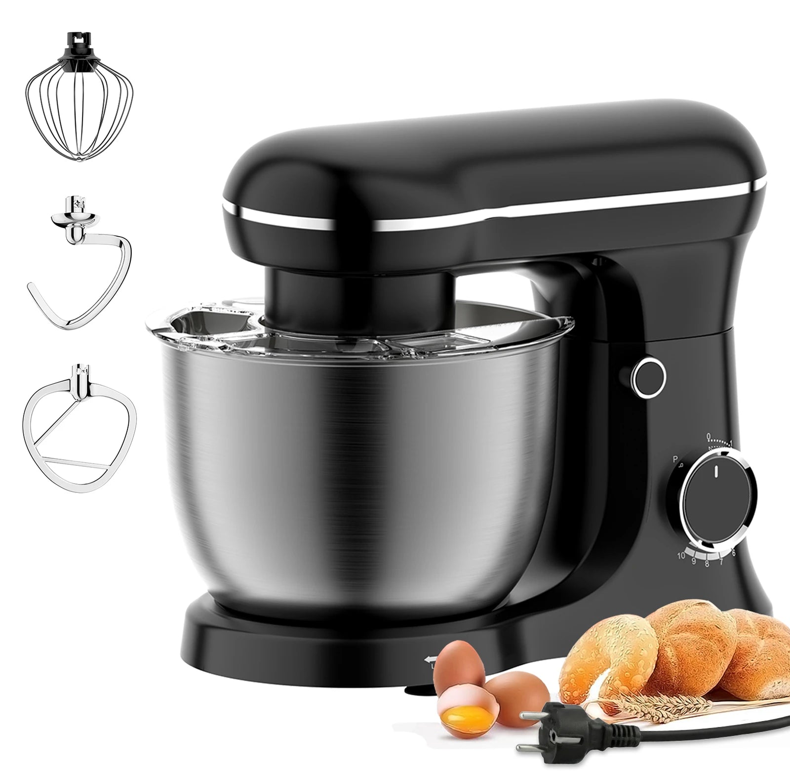 Robot pâtissier 1500 W noir avec accessoires et prise européenne