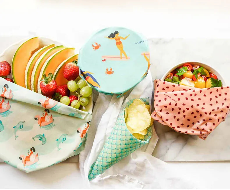 Film Alimentaire Réutilisable Cire d'Abeille – Lot de 3 Tailles, Motifs Fruités