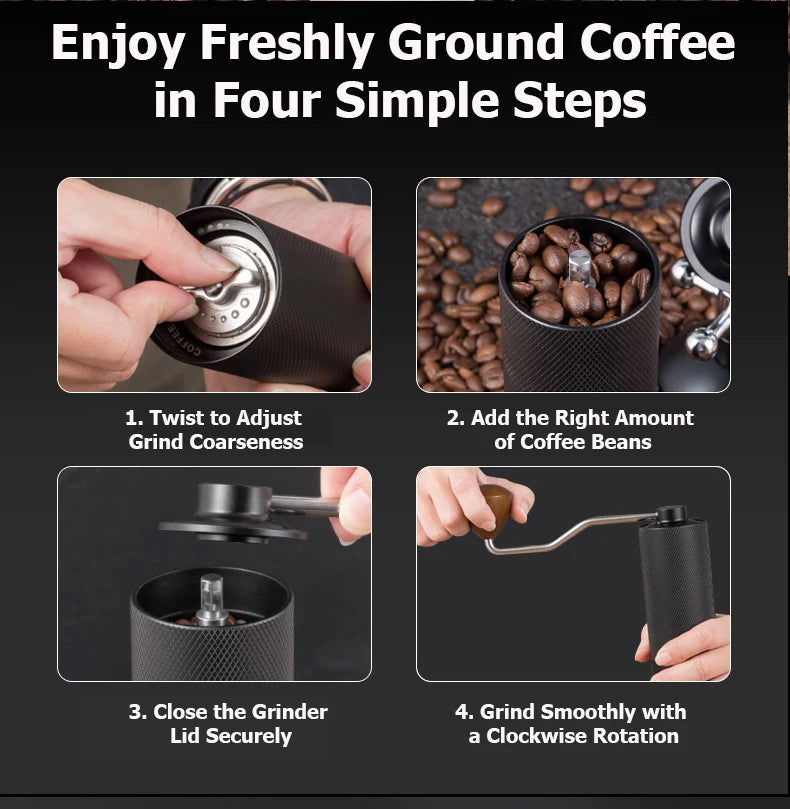 Quatre étapes pour moudre le café à la main