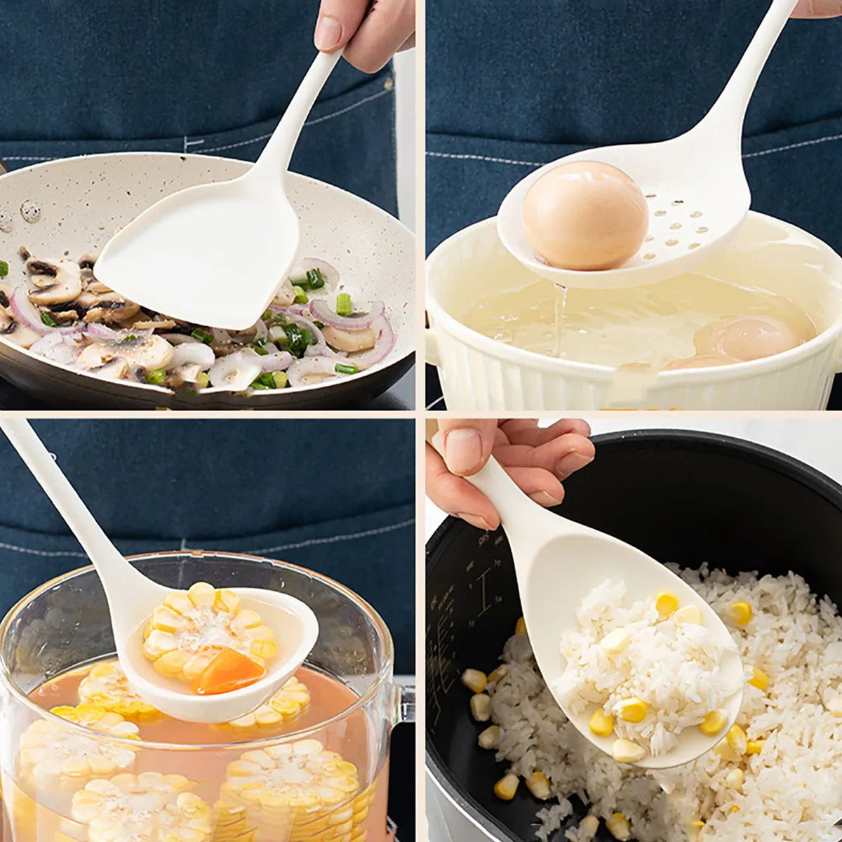 Set Ustensiles Silicone 4 pièces | Spatule Louche Cuillère à Soupe spatule en silicone