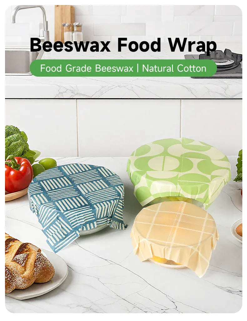 Film Alimentaire Cire d'Abeille Lot de 3 Wraps Réutilisables Écologiques far