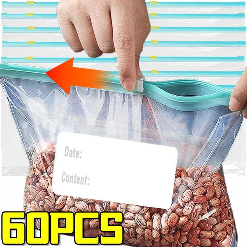 Sachets Zip Alimentaires Réutilisables - Lot de 60 pièces Anti-Fuite