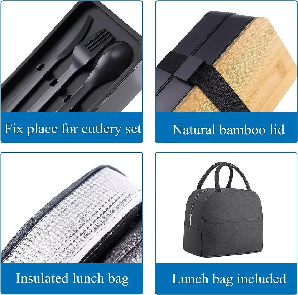 Bento 2 Étages en Plastique Écologique | Boîte à Lunch avec Couverts Bento
