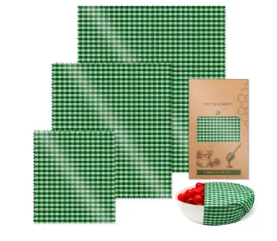 Film Alimentaire Réutilisable Cire d'Abeille – Lot de 3 Feuilles, 15 Motifs