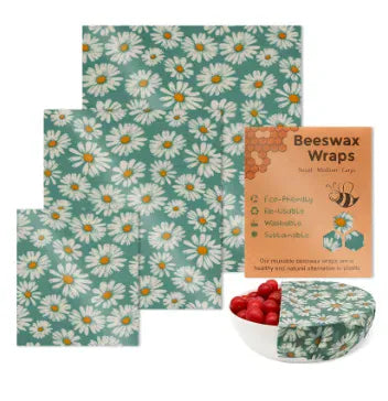 Film Alimentaire Réutilisable Cire d'Abeille – Lot de 3 Feuilles, 15 Motifs