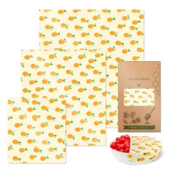 Film Alimentaire Réutilisable Cire d'Abeille – Lot de 3 Feuilles, 15 Motifs
