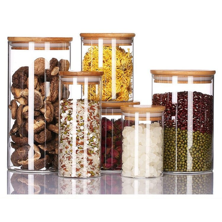 Lots de Bocaux en verre avec couvercles en bambou Boîtes Hermétiques