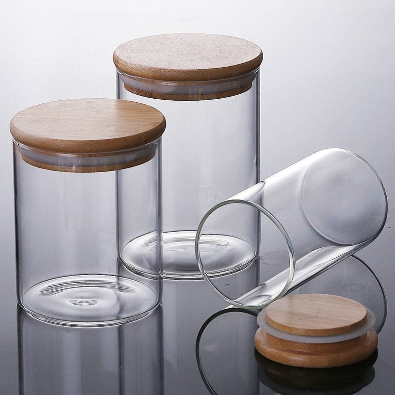 Lots de Bocaux en verre avec couvercles en bambou Boîtes Hermétiques