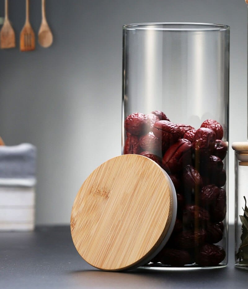 Lots de Bocaux en verre avec couvercles en bambou Boîtes Hermétiques
