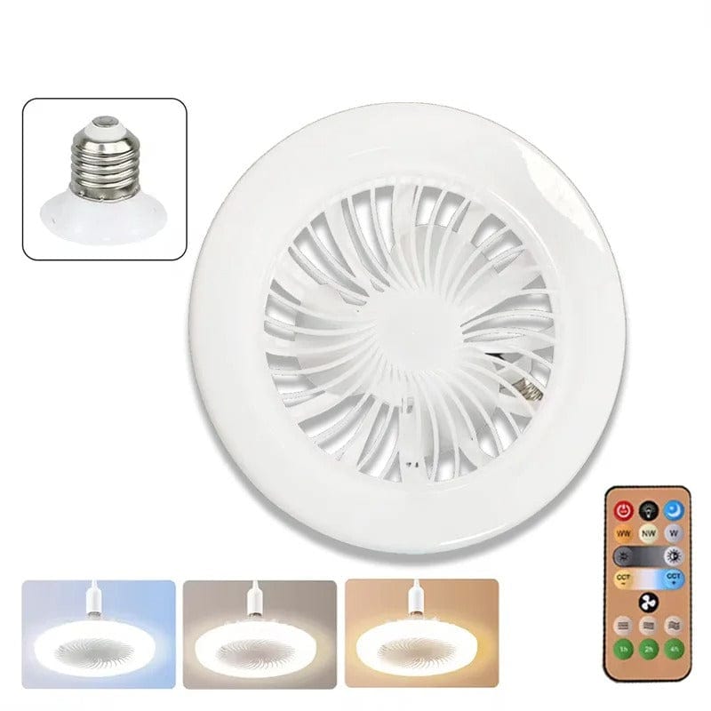 Ventilateur de plafond à base E27 fixe, avec télécommande et trois teintes