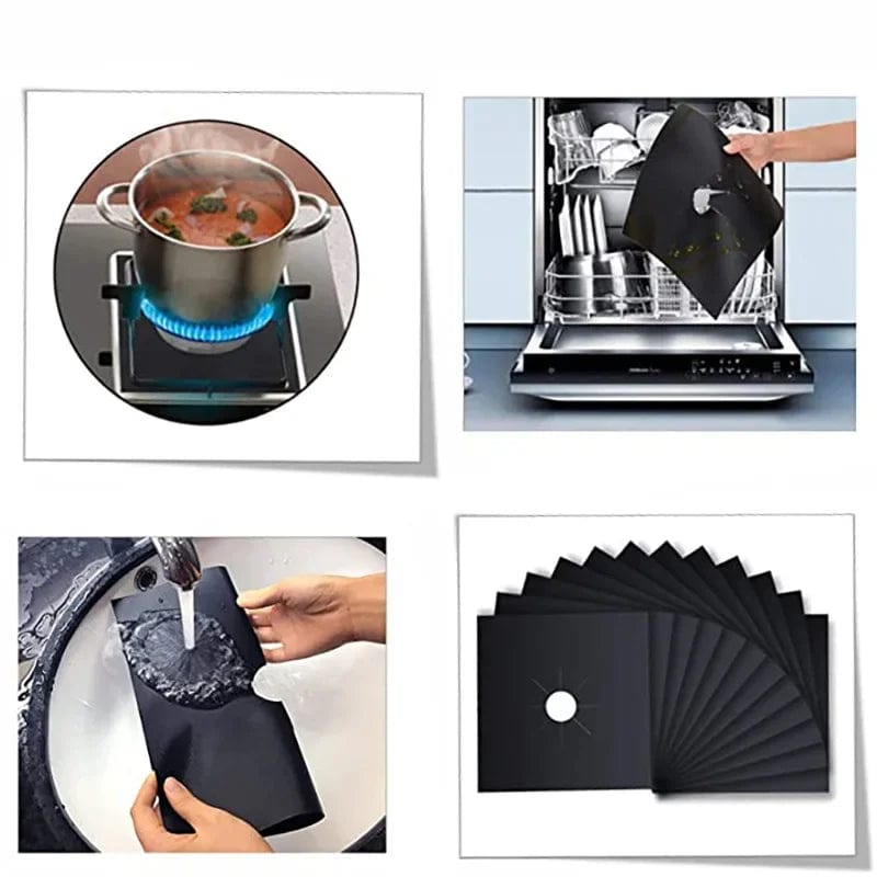 Protège gazinière 2-8pcs en fibres de verre noires - Tapis de cuisson réutilisable - Accessoire cuisine - Taille 270 x 270mm