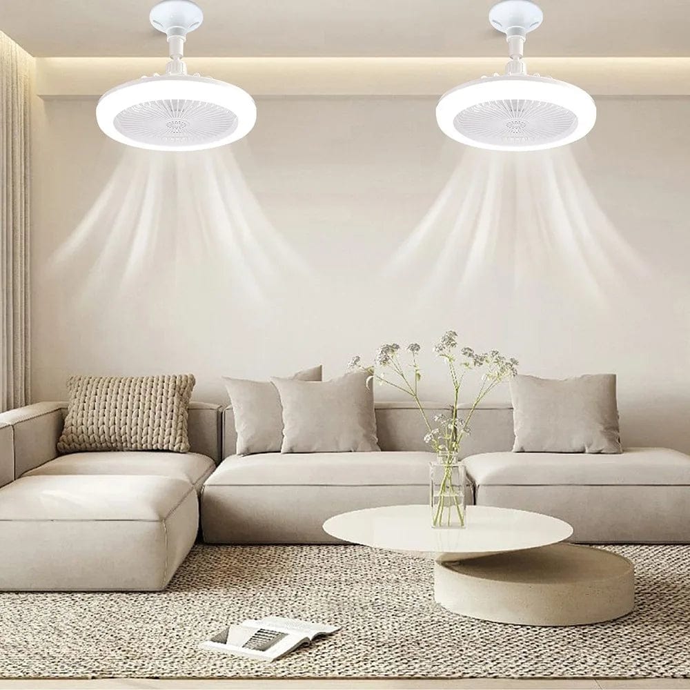 Deux ventilateurs de plafond avec lampe LED dans un salon