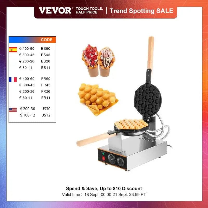 Gaufrier bubble waffle électrique 1400 W en inox avec plaque rotative 180°