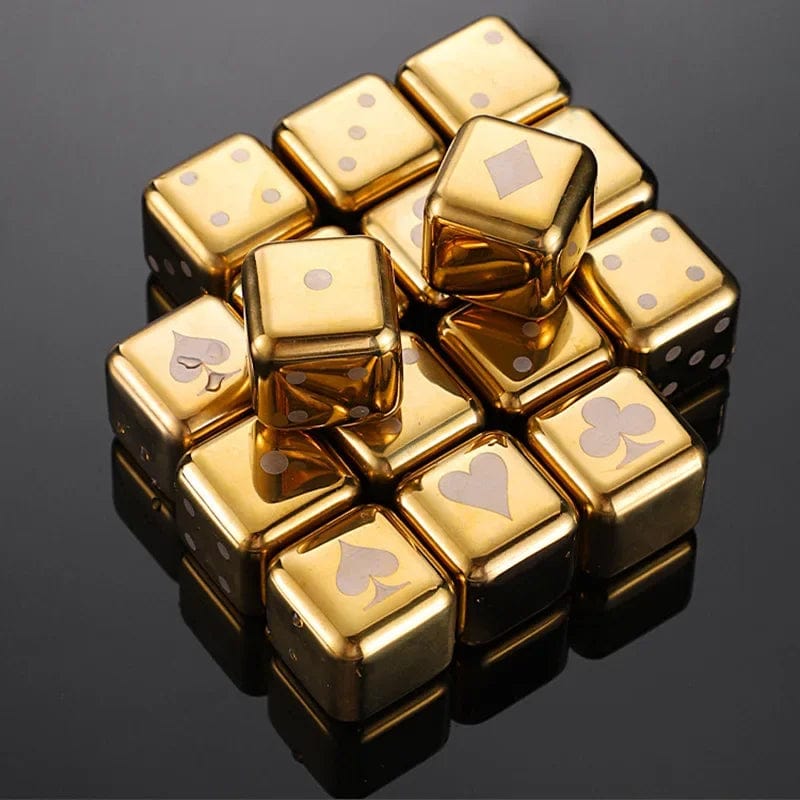 12 Glaçons Réutilisables Inox en forme de Dés - Dorés - motifs Poker glacon reutilisable