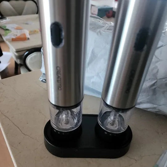 Set de 2 Moulins à Sel et Poivre Électriques Rechargeables USB-C avec Socle, Inox