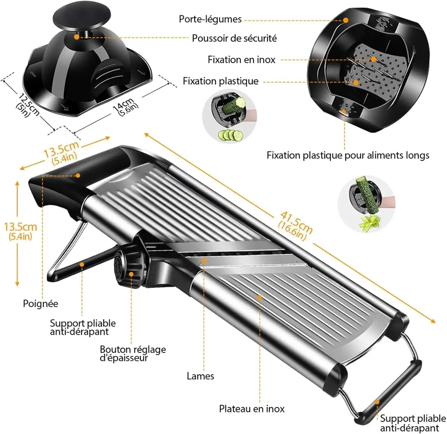 Mandoline Professionnelle Acier Inoxydable 304 — Lames Multiples et Réglables