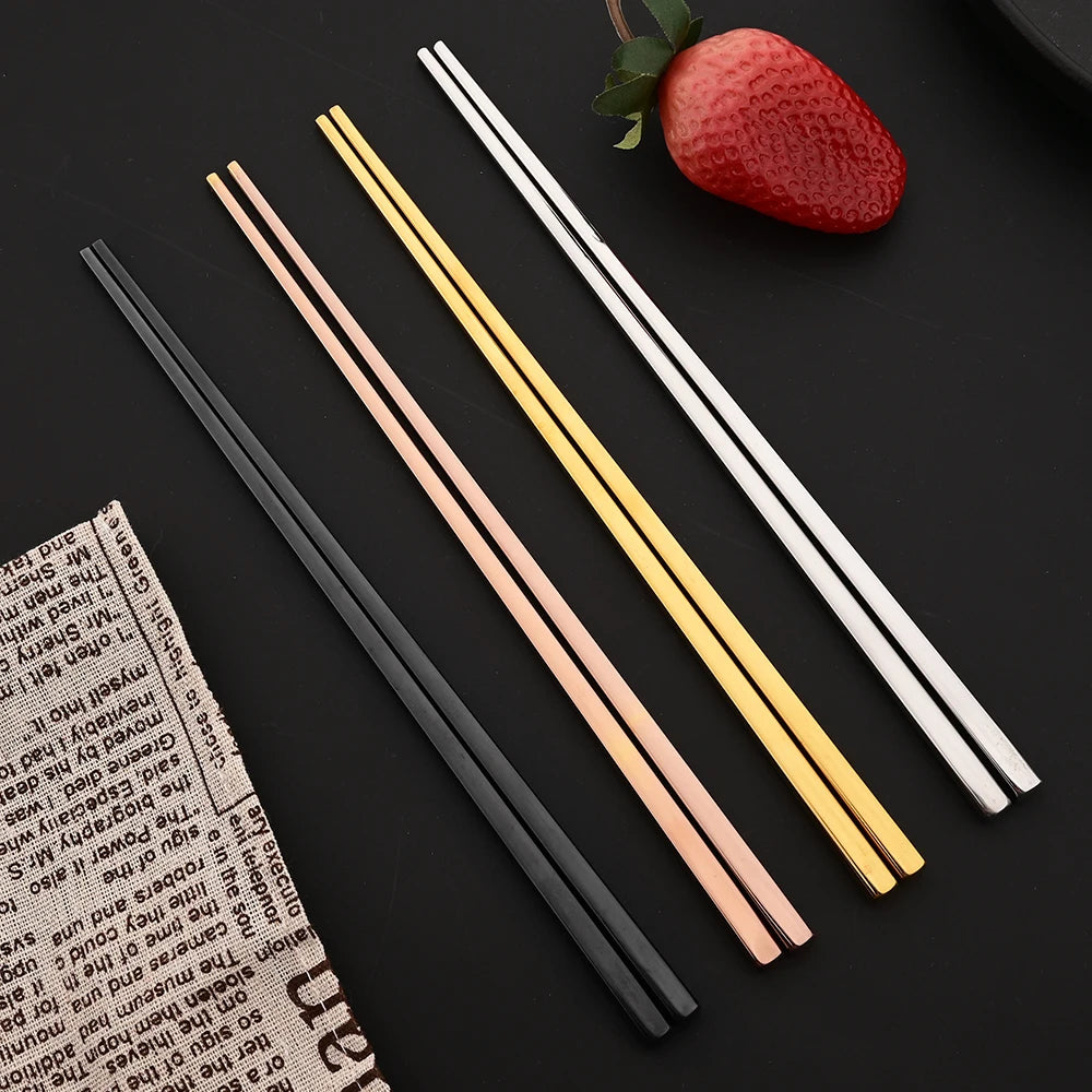 Baguettes coréennes plates en inox 304, quatre couleurs