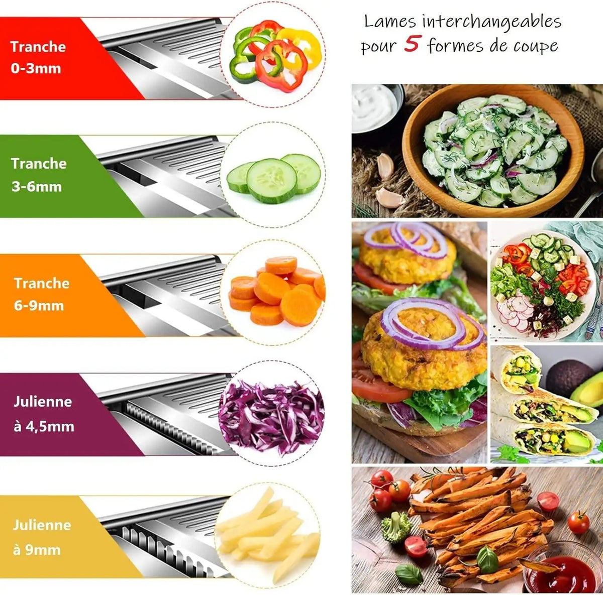 Mandoline Professionnelle Acier Inoxydable 304 — Lames Multiples et Réglables