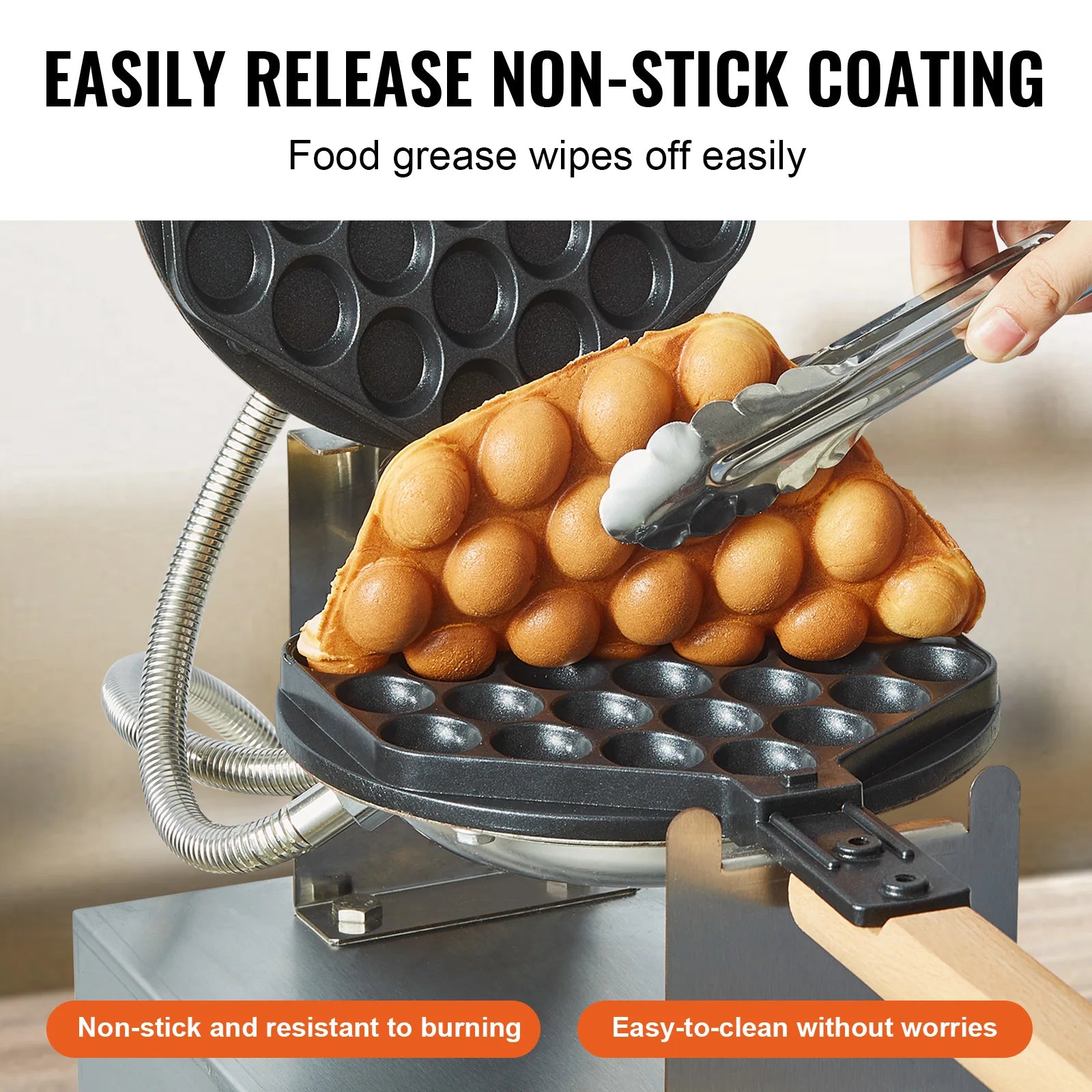Gaufrier Bubble Waffle Électrique 1400 W en Inox – Plaque Rotative 180° et Minuterie