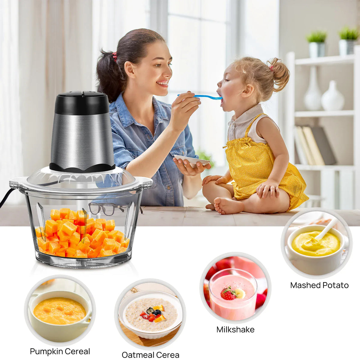 Hachoir Électrique Multifonction 2L 300W — Bol en Verre, 4 Lames Inox, 2 Vitesses hachoir electrique