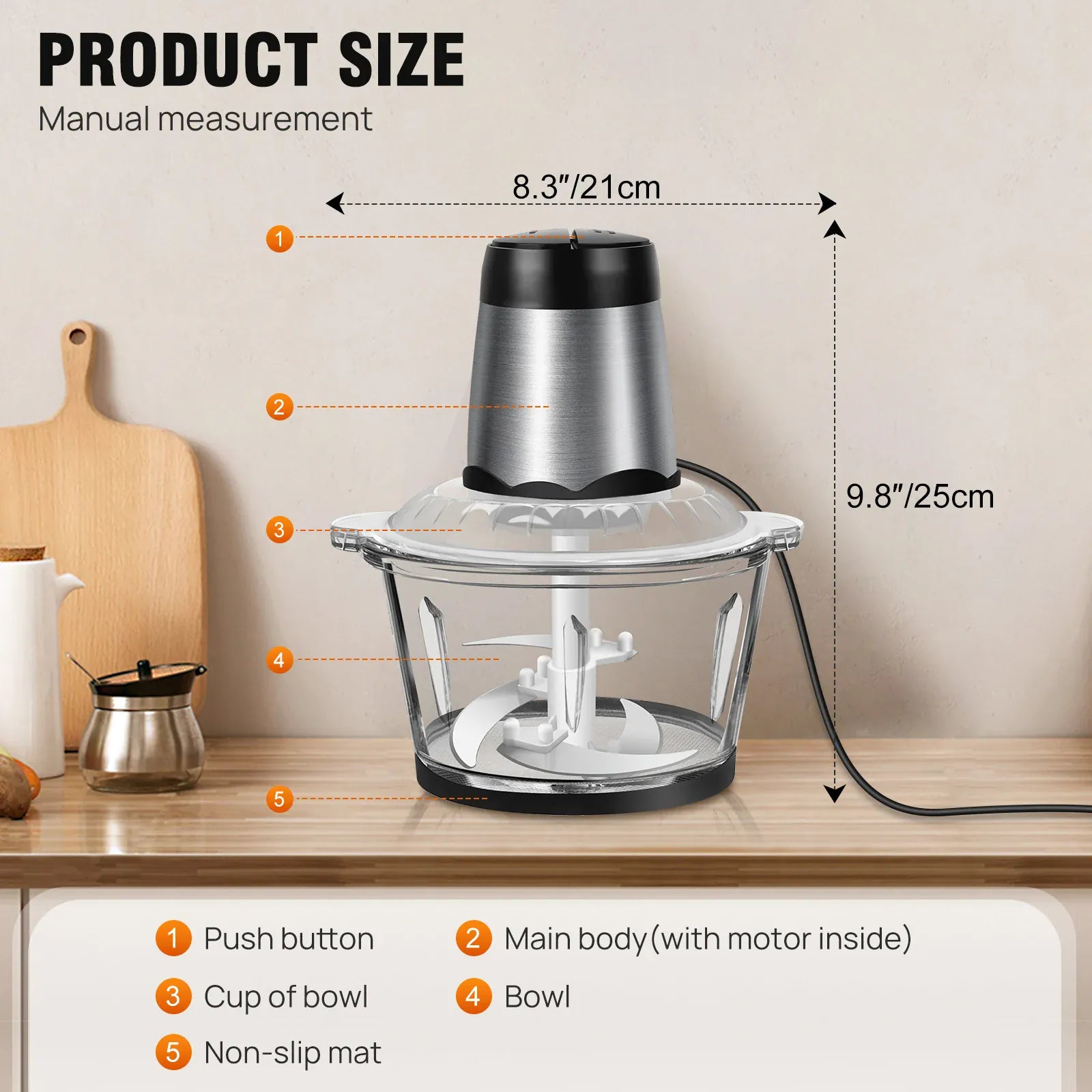 Hachoir Électrique Multifonction 2L 300W — Bol en Verre, 4 Lames Inox, 2 Vitesses hachoir electrique