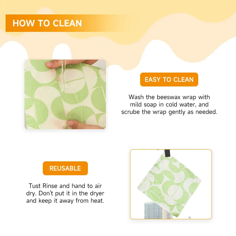 Film Alimentaire Cire d'Abeille Lot de 3 Wraps Réutilisables Écologiques far