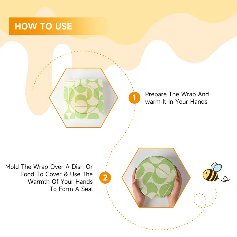 Film Alimentaire Cire d'Abeille Lot de 3 Wraps Réutilisables Écologiques far