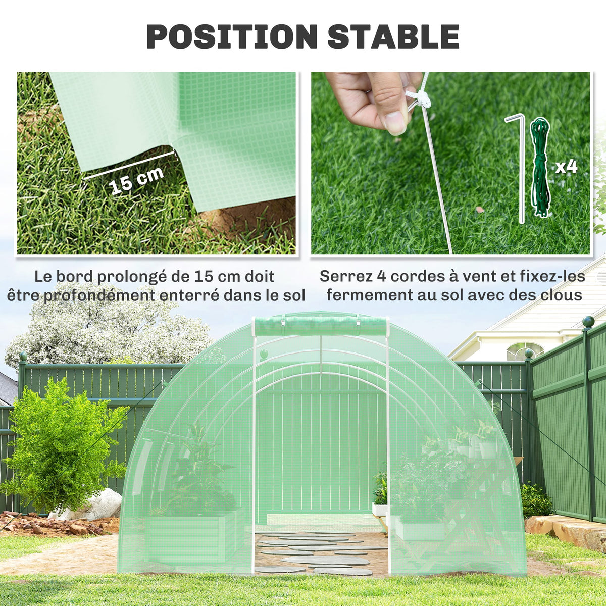 Serre Tunnel de Jardin 18 m² (6 × 3 × 2 m) – 8 Fenêtres, Porte Zippée, Acier Galvanisé &amp; Bâche PE Anti-UV Serre de jardin