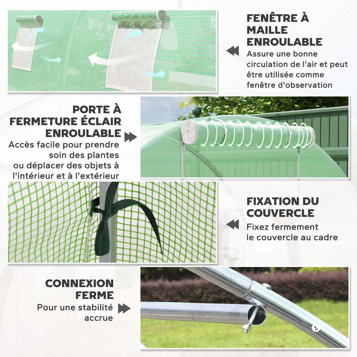 Serre Tunnel de Jardin 18 m² (6 × 3 × 2 m) – 8 Fenêtres, Porte Zippée, Acier Galvanisé &amp; Bâche PE Anti-UV Serre de jardin