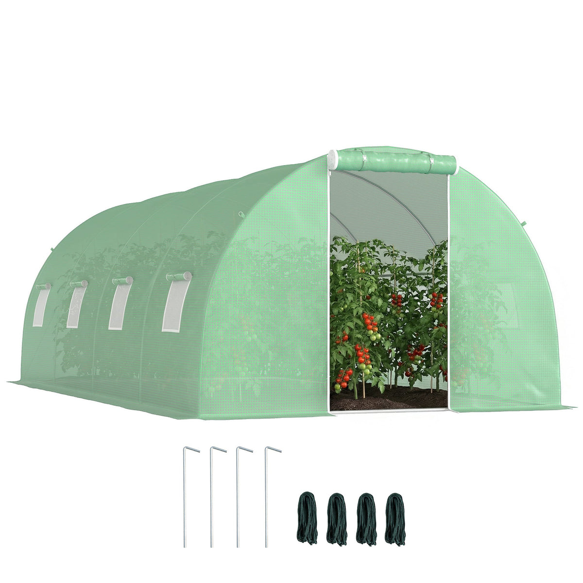 Serre Tunnel de Jardin 18 m² (6 × 3 × 2 m) – 8 Fenêtres, Porte Zippée, Acier Galvanisé &amp; Bâche PE Anti-UV Serre de jardin
