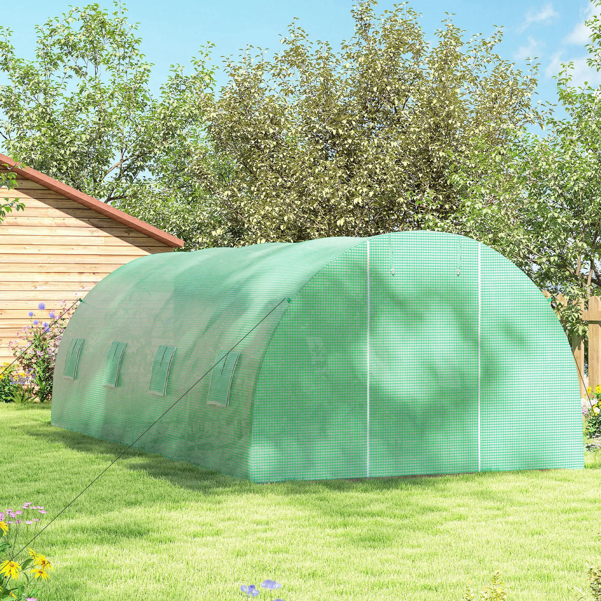 Serre Tunnel de Jardin 18 m² (6 × 3 × 2 m) – 8 Fenêtres, Porte Zippée, Acier Galvanisé &amp; Bâche PE Anti-UV Serre de jardin