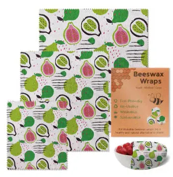 Film Alimentaire Réutilisable Cire d'Abeille – Lot de 3 Feuilles, 15 Motifs