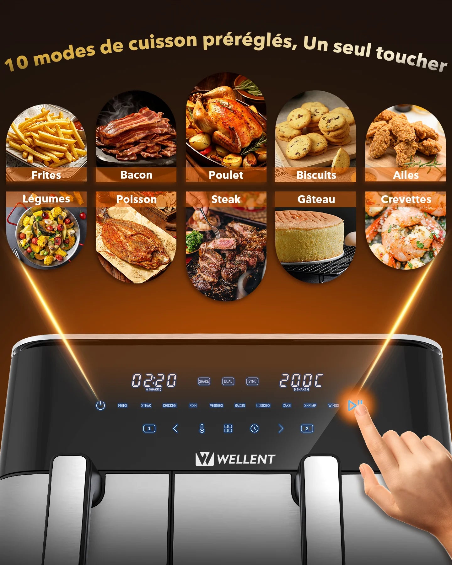 10 programmes préréglés de l'air fryer double panier