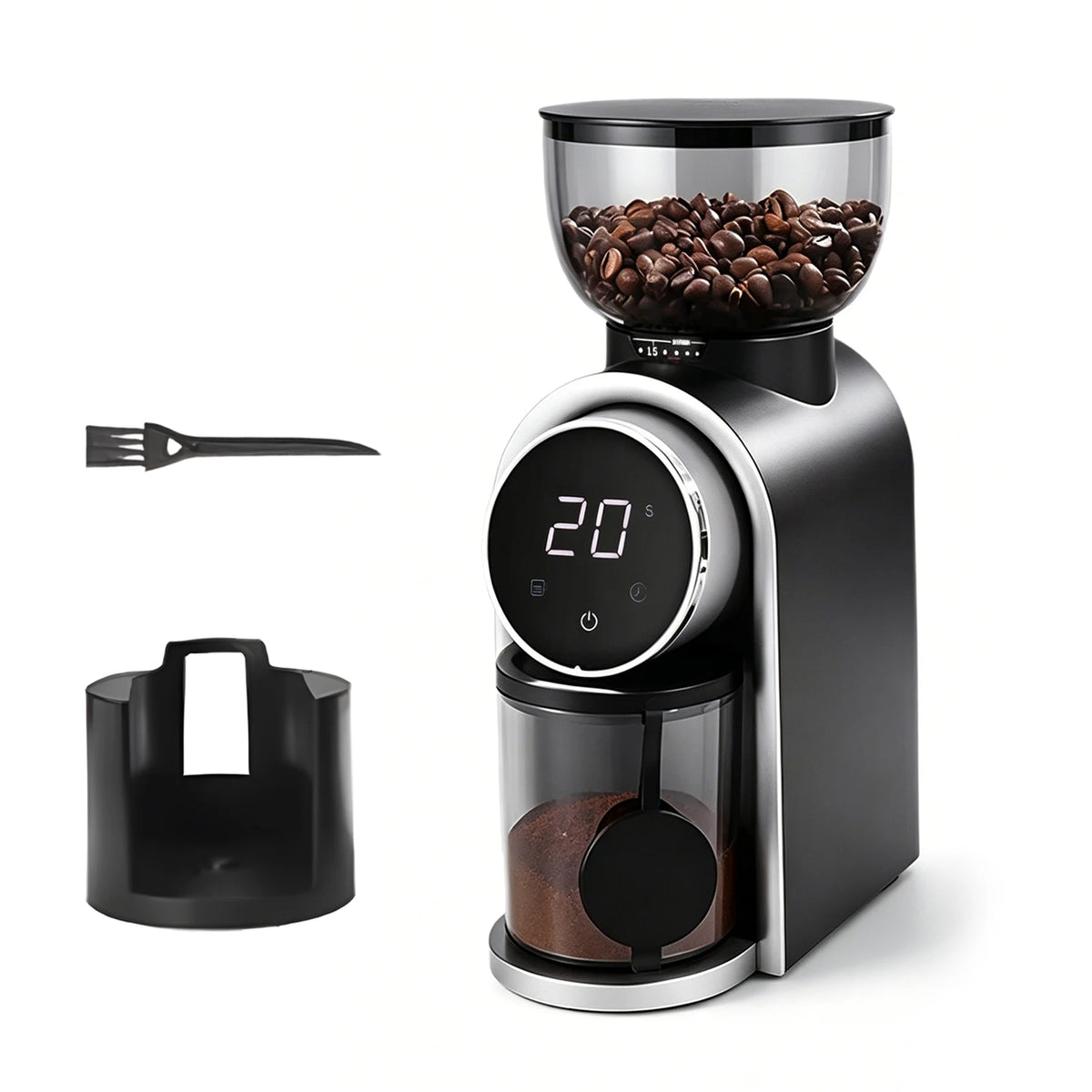 Moulin à café électrique avec support porte-filtre et brosse de nettoyage