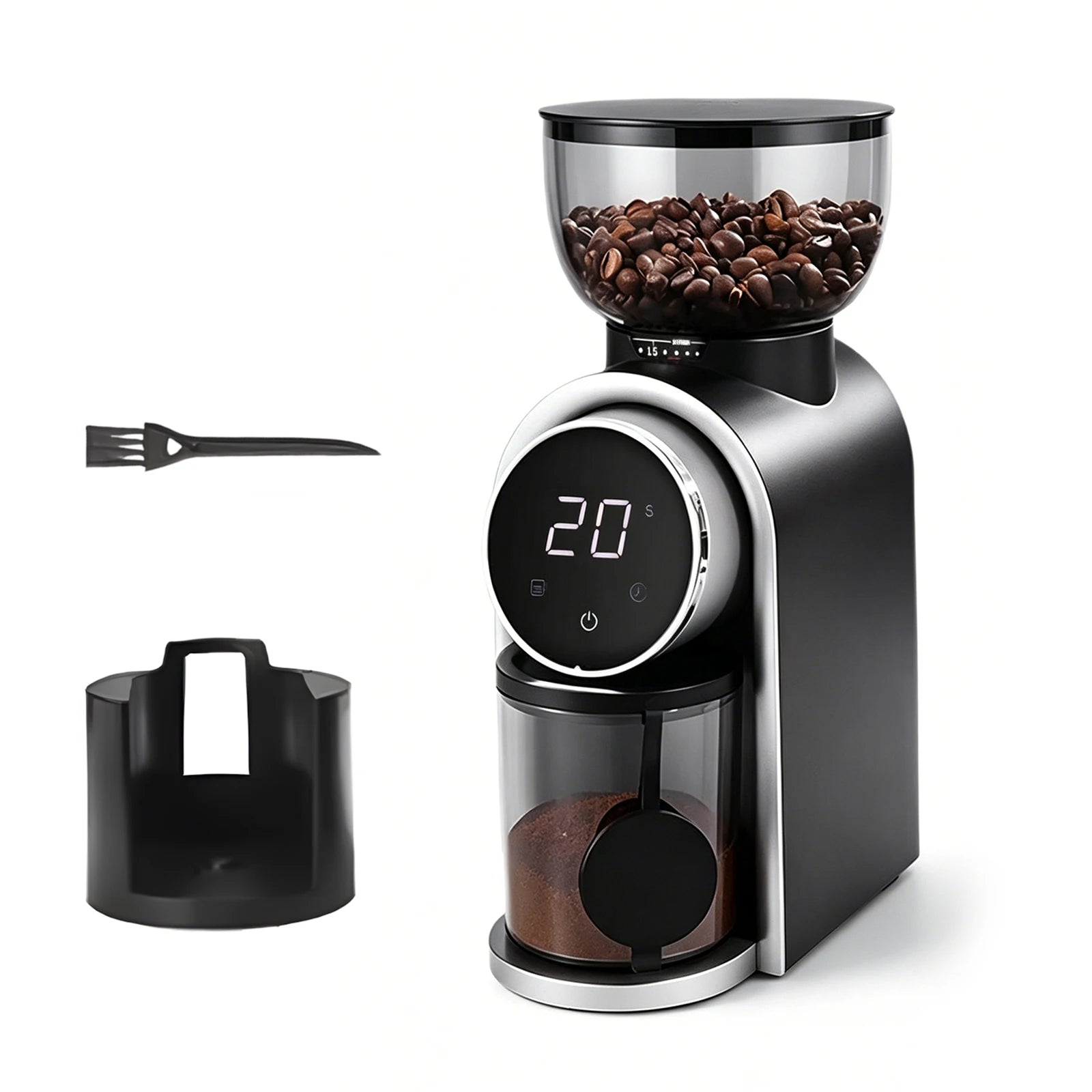Moulin à café électrique avec support porte-filtre et brosse de nettoyage