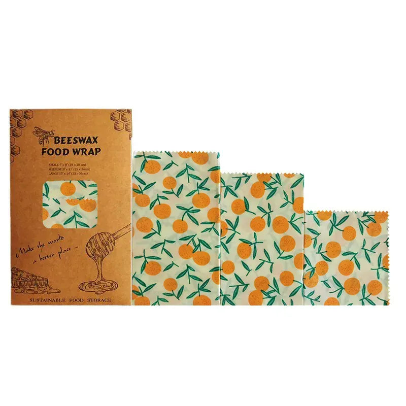 Film Alimentaire Réutilisable Cire d'Abeille – Lot de 3 Tailles, Motifs Fruités
