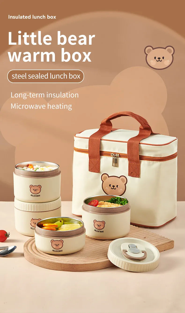 Ensemble de 4 Lunchbox cylindriques isothermes pour enfants (2 litres) Lunchbox