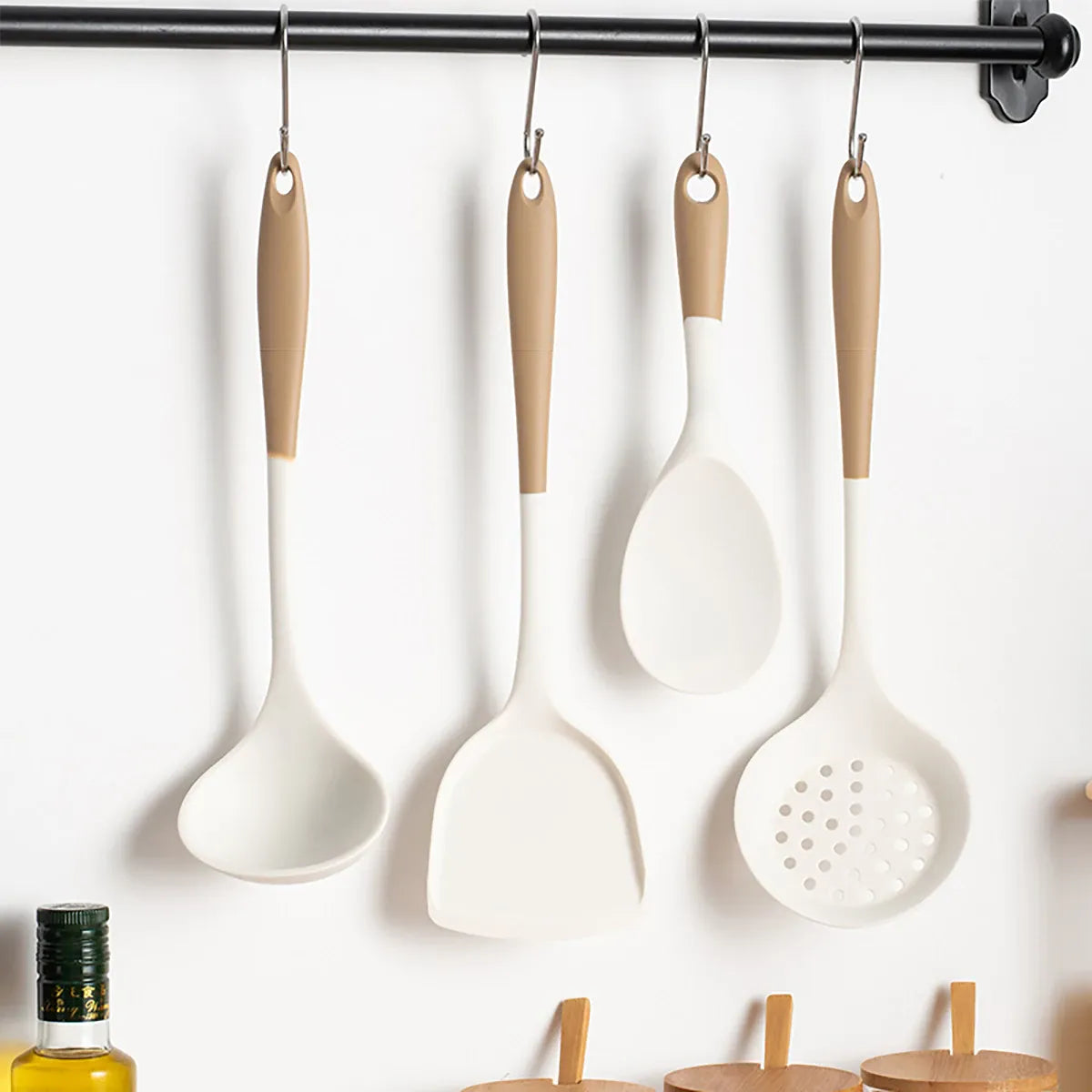 Set Ustensiles Silicone 4 pièces | Spatule Louche Cuillère à Soupe spatule en silicone