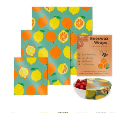 Film Alimentaire Réutilisable Cire d'Abeille – Lot de 3 Feuilles, 15 Motifs