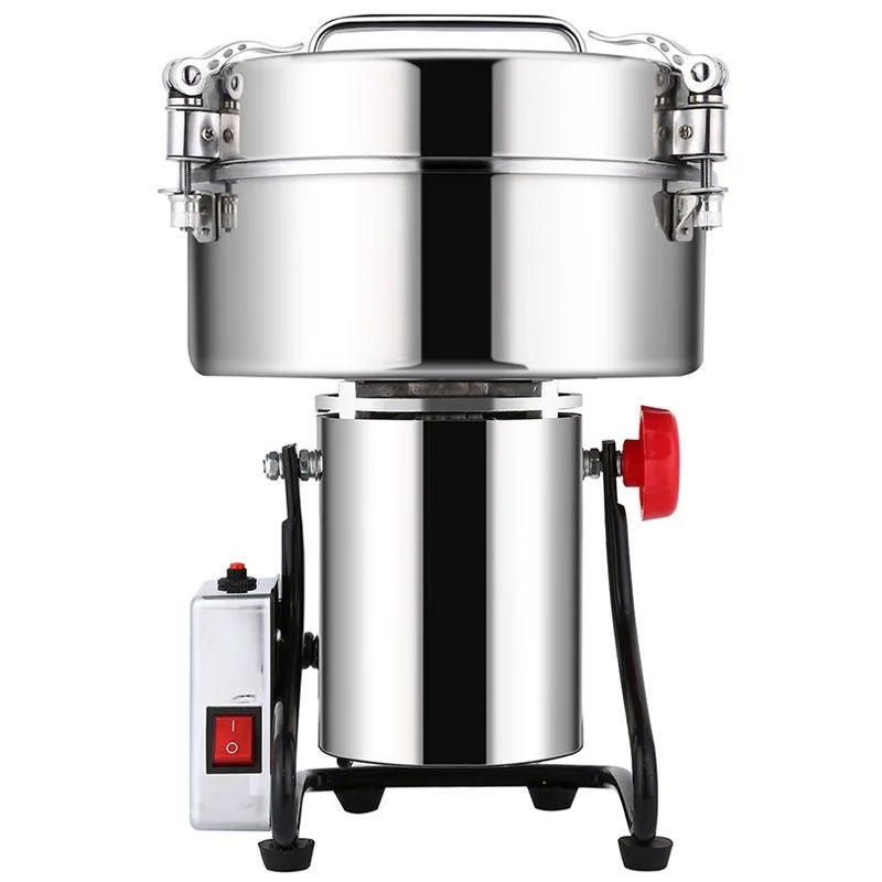 Broyeur électrique inox à couvercle à attaches, vue de face