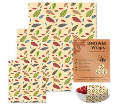 Film Alimentaire Réutilisable Cire d'Abeille – Lot de 3 Feuilles, 15 Motifs