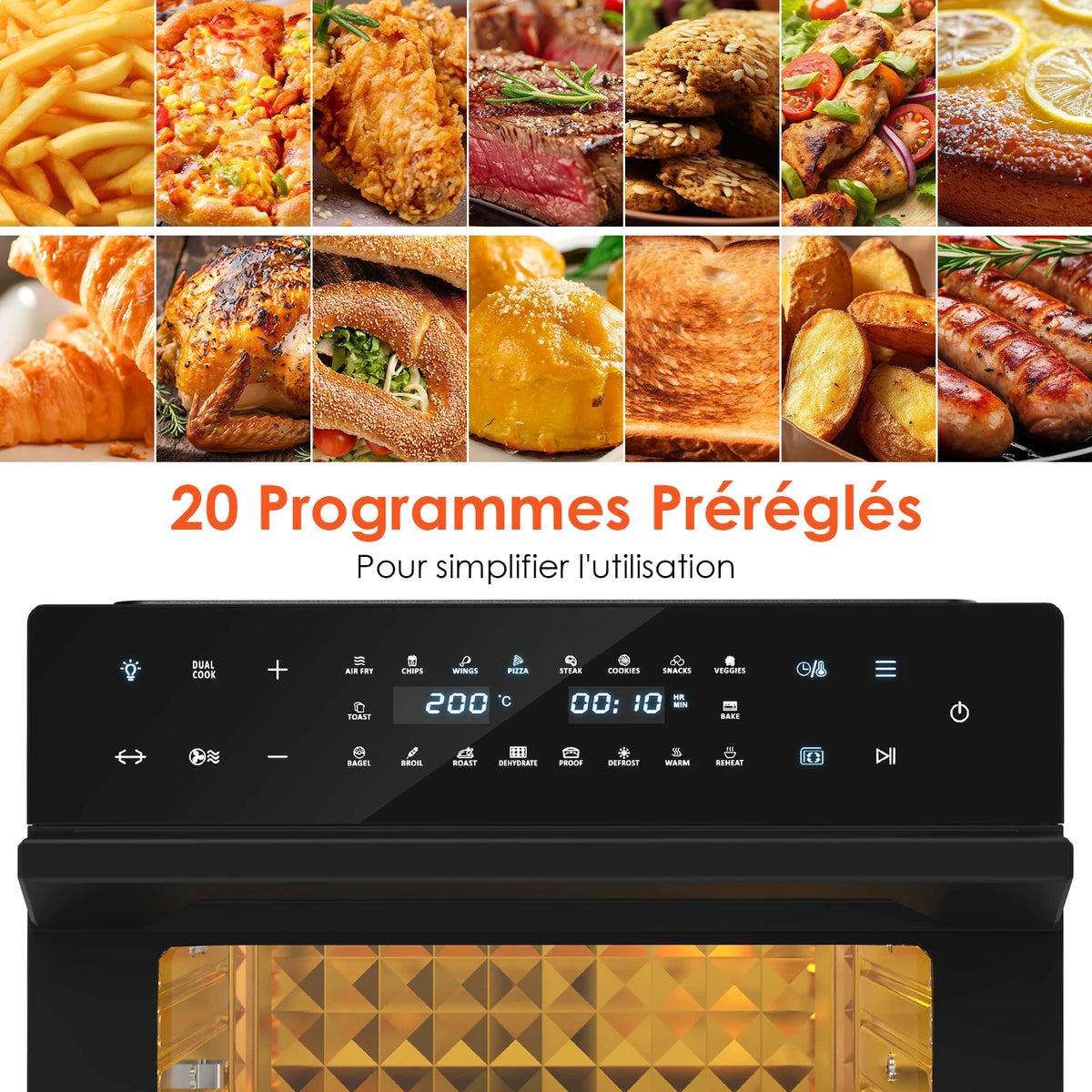 Programmes préréglés du four air fryer 30 L