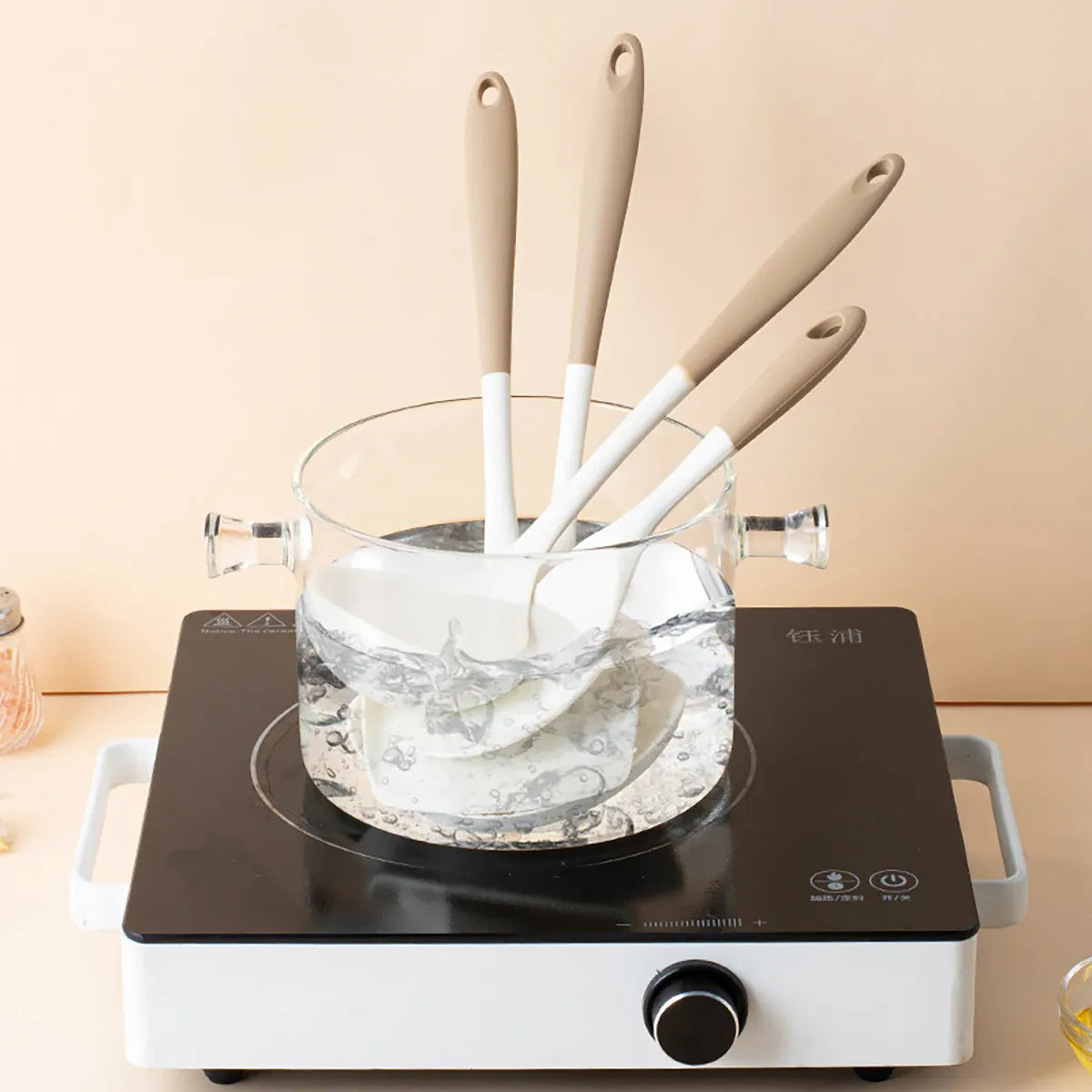 Set Ustensiles Silicone 4 pièces | Spatule Louche Cuillère à Soupe spatule en silicone